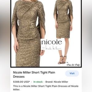 Gold sequined cocktail dress.